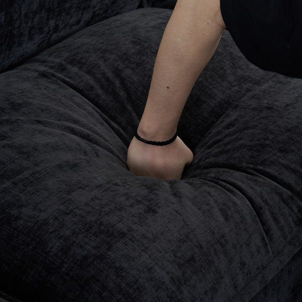217*141*85 Chenille Two-Seater With Footstool Double Bag Indoor Double Sofa Black