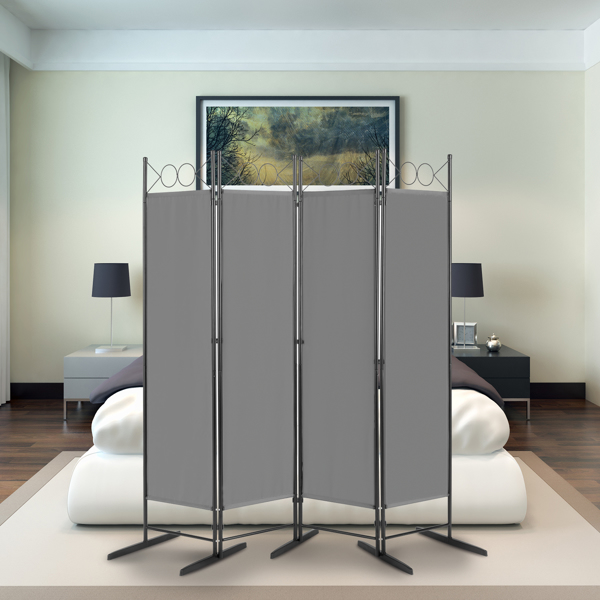 5.74FT 4-Fold Top With Shape 160g Polyester Cloth Plastic Feet Carbon Steel Frame Foldable Screen Gray