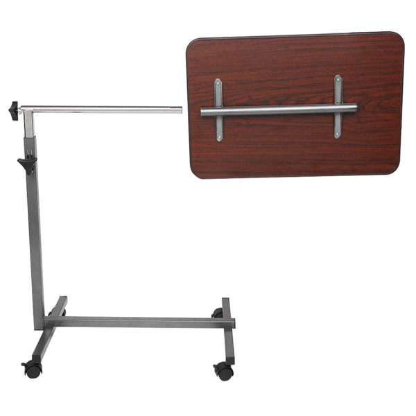 Multifunctional Adjustable Bedside Table MDF/Iron/4 Wheels With Brake, Dark Wood Grain Color 