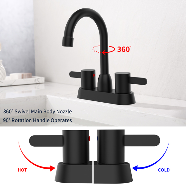 2 Handles Bathroom Sink Faucet, Matt Black Centerset RV Bathroom Faucets for 3 Hole