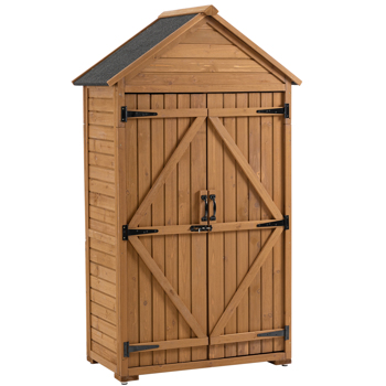 39.56\\"L x 22.04\\"W x 68.89\\"H Outdoor Storage Cabinet Garden Wood Tool Shed Outside Wooden Closet with Shelves and Latch, Gray/Brown