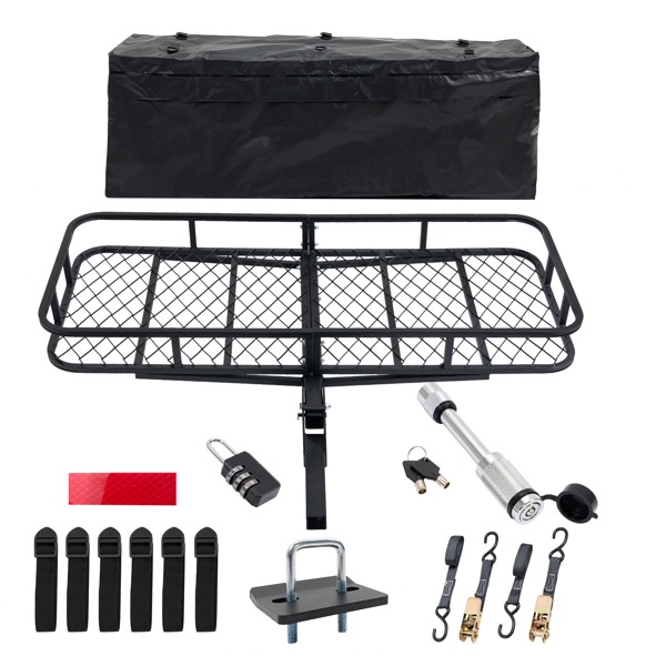 60" x 24" x 6" Hitched Mounted Folding Cargo Basket with a 500 lb Capacity for Car SUV Truck Trailer, Black