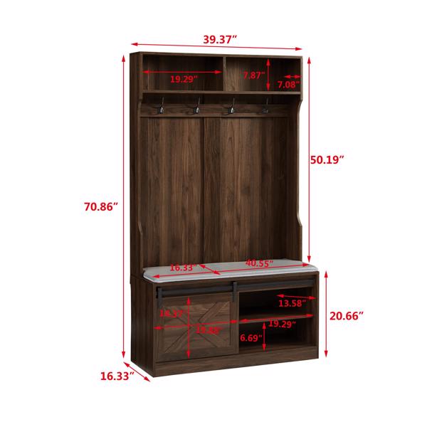 Dark brown, Column Coat Rack with Storage Shoe Cabinet