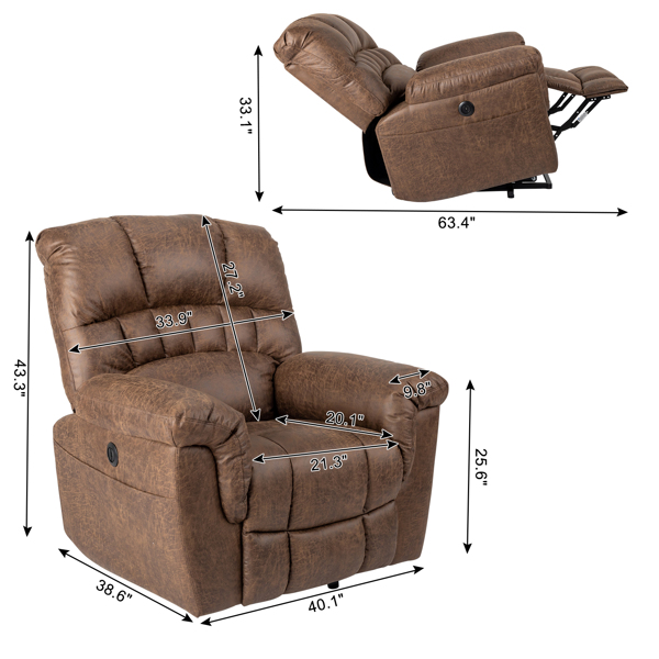 Tech Cloth With 8-Point Massage Heating Function Large Power Lift Lounge Chair Brown