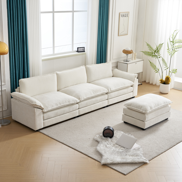 305*141*85 Chenille 3-Seater With Footstool Double Bag Indoor Modular Sofa Off White