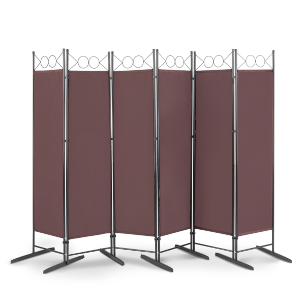 5.74FT 6-Fold Top With Shape 160g Polyester Cloth Plastic Feet Carbon Steel Frame Foldable Screen Brown