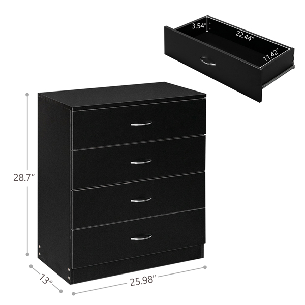 MDF Wood Simple 4-Drawer Dresser Black