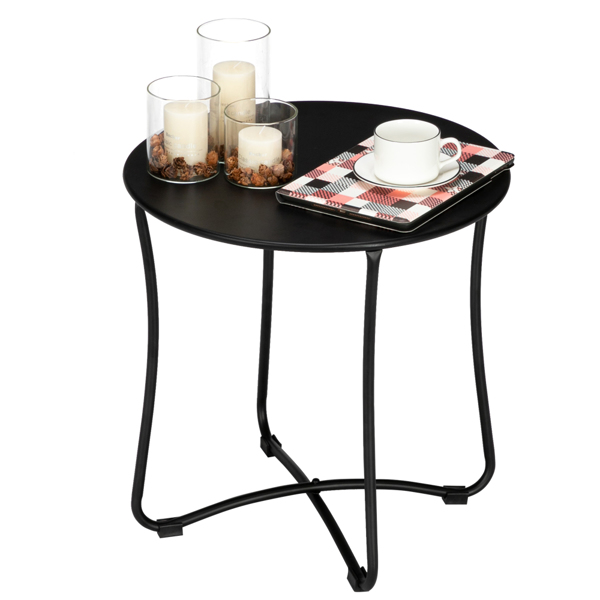 18" Metal Countertop Small Round Table Terrace Wrought Iron Side Table Black（Substitution coding：83719157）