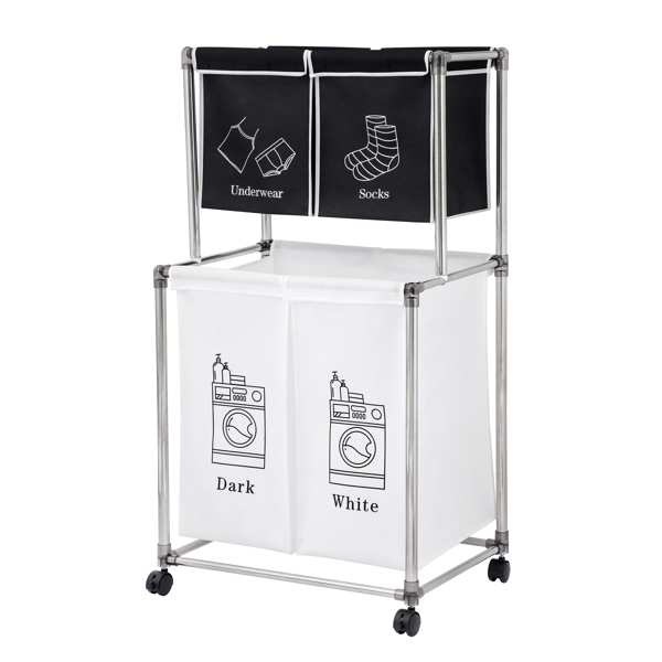 Laundry Hamper 2 Tier Laundry Sorter with 4 Removable Bags for Organizing Clothes,With four wheels for easy movement， Laundry, Lights, Darks (it isn't able to ship on weekend)