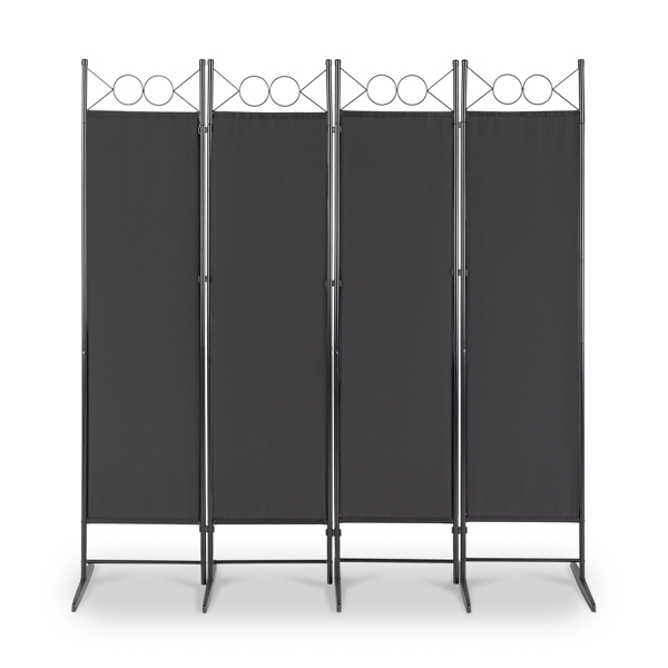 5.74FT 4-Fold Top With Shape 130g Polyester Cloth Plastic Feet Carbon Steel Frame Foldable Screen Black