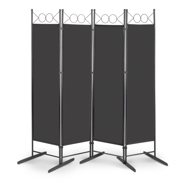 5.74FT 4-Fold Top With Shape 130g Polyester Cloth Plastic Feet Carbon Steel Frame Foldable Screen Black