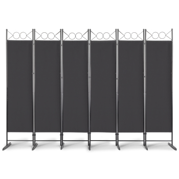 5.74FT 6-Fold Top With Shape 130g Polyester Cloth Plastic Feet Carbon Steel Frame Foldable Screen Black