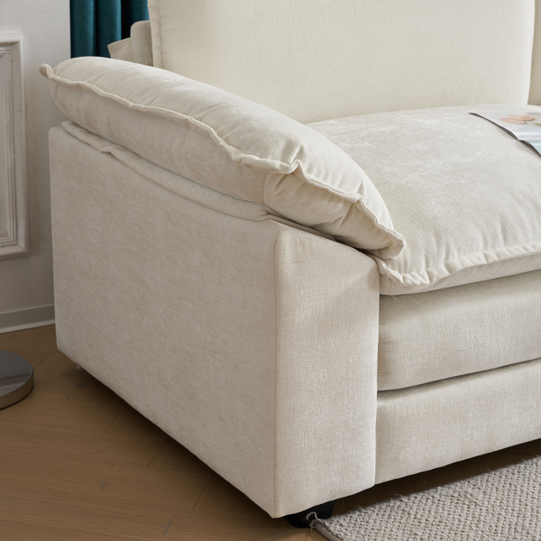 米白色 雪尼尔 室内双人沙发 217*141*85 两人位带脚凳 双层包-17