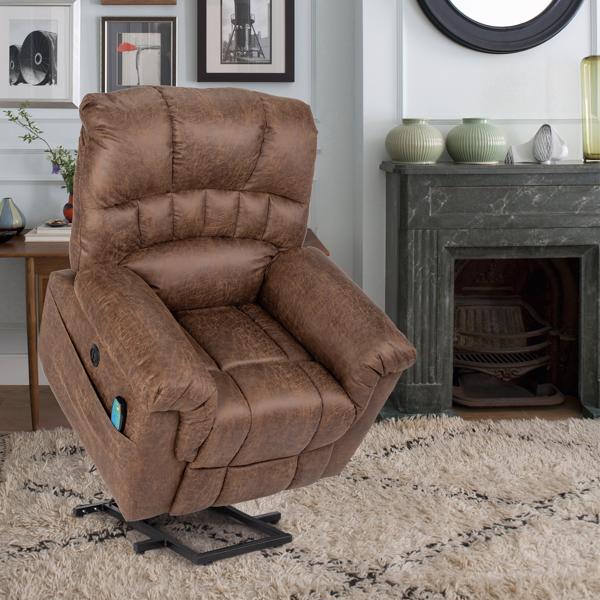 Tech Cloth With 8-Point Massage Heating Function Large Power Lift Lounge Chair Brown