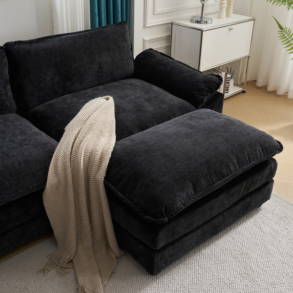 217*141*85 Chenille Two-Seater With Footstool Double Bag Indoor Double Sofa Black