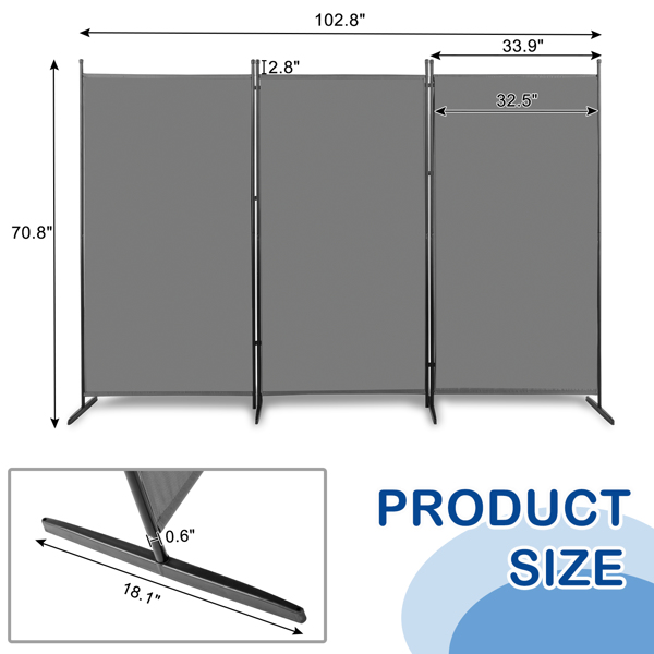 FCH 6FT  Trifold 160g Polyester Cloth Plastic Foot Carbon Steel Frame Foldable Screen Gray