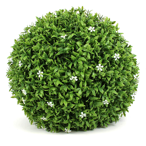 15'' Artificial Boxwood Topiaries,Garden Faux Topiary Ball Plants with White Flower for Indoor or Outdoor Decor