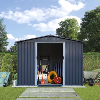 Outdoor Storage Shed 8 x 6 FT Large Metal Tool Sheds, Heavy Duty Storage House with Sliding Doors with Air Vent,Dark Grey [Sale to Temu is Banned.Weekend can not be shipped, order with caution]