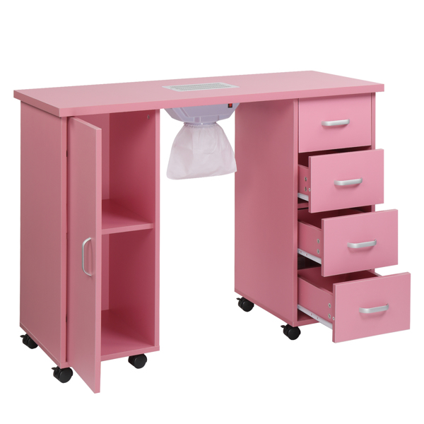 MDF Single Door 4 Drawers With Fan Pink Nail Table