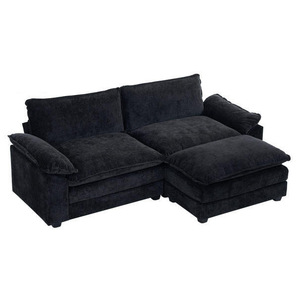 217*141*85 Chenille Two-Seater With Footstool Double Bag Indoor Double Sofa Black