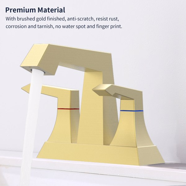 2-Handle Heavy Duty Bathroom Faucet with Drain and Supply Kits, Modern Style Lavatory Deck Mounted Faucet Brushed Gold 4001-NA