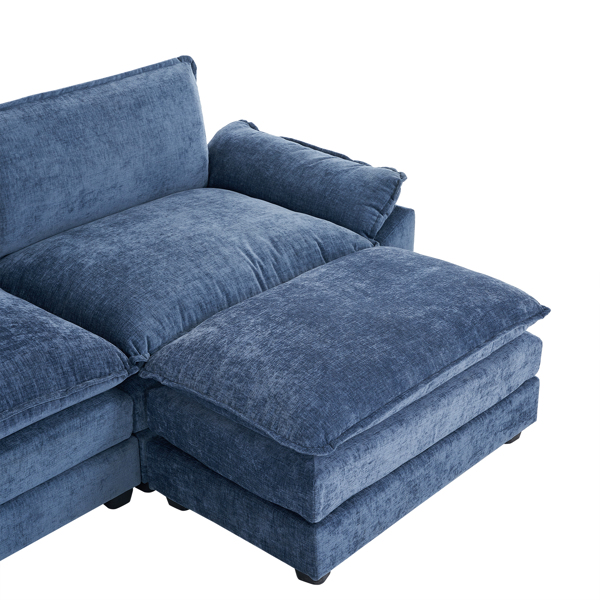 217*141*85 Chenille Two-Seater With Footstool Double Bag Indoor Double Sofa Gray Blue