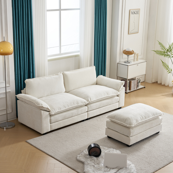 米白色 雪尼尔 室内双人沙发 217*141*85 两人位带脚凳 双层包-12