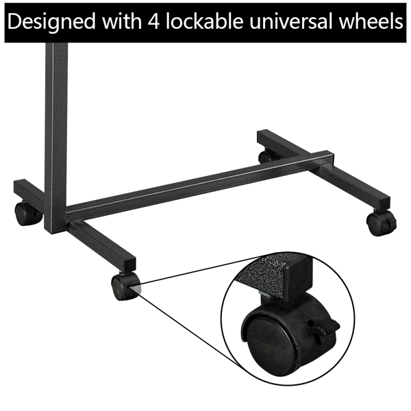 Multifunctional Adjustable Bedside Table MDF/Iron/4 Wheels With Brake, Dark Wood Grain Color 