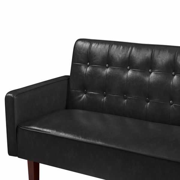 Black Convertible Double Folding Living Room Sofa Bed, PU Leather, Tufted Buttons，Removable Wooden Feet