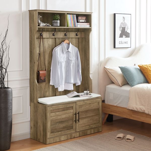  Wood Coat Rack, Storage Shoe Cabinet, with Clothes Hook, with Sponge Pad Product, Multiple Storage Racks, bedroom, porch wardrobe storage rack, Light Colour