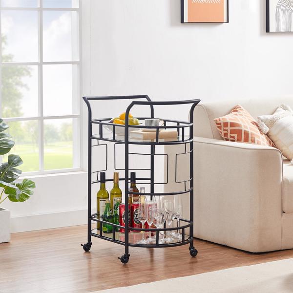 Black, Iron Frame(Baking Paint), Mobile glass dining cart easy to clean