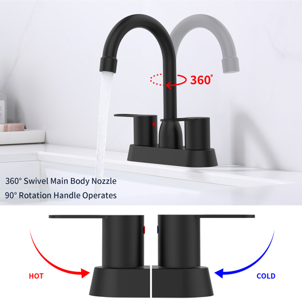 2 Handles Bathroom Sink Faucet, Matte Black Centerset RV Bathroom Faucets for 3 Hole [pop-up drain and hose not included][Unable to ship on weekends, please place orders with caution]