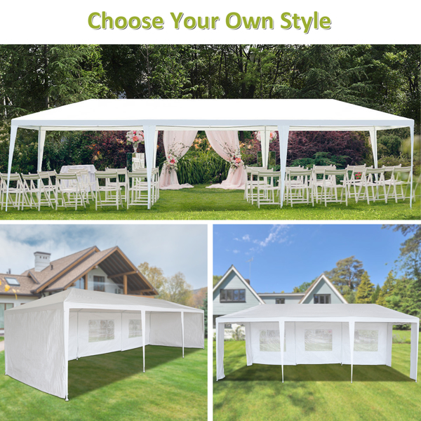 10 x 30 ft Garden Party Event Tent for Gatheration, Outdoor Gazebo Shaded Pergola with 5 Walls, White