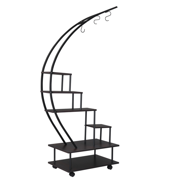 Artisasset 6 Tiers Semicircular Iron Wood With Wheels Iron Planter Black