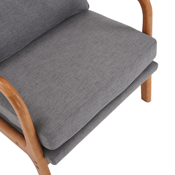 High Back Solid Wood Armrest Backrest Iron Frame Linen Indoor Leisure Chair  Dark Grey