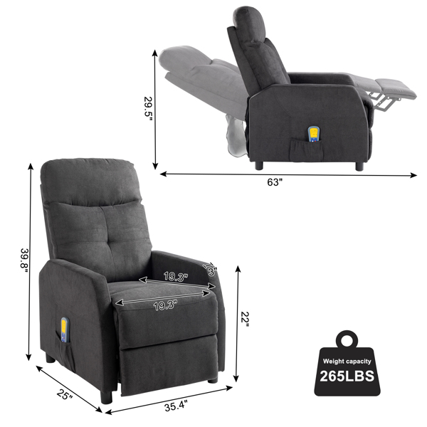 黑色 织物 带6点按摩加热功能 电动躺椅 英国-8