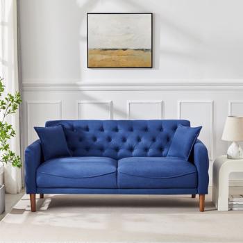 77.95 \\"Sponge Cushioned Sofa - Blue(Solid wood legs are detachable)
