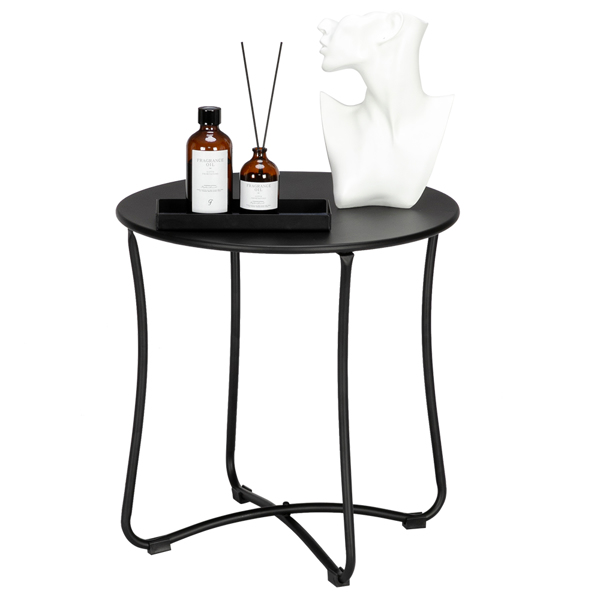 18" Metal Countertop Small Round Table Terrace Wrought Iron Side Table Black（Substitution coding：83719157）