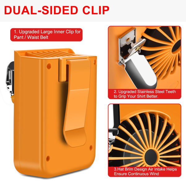 8000mAh Waist Clip Fan & Neck Fan 2 in 1, Portable Rechargeable Clip on Fan with 3 Speeds, Battery Operated Powerful Cooling Shirt Fan & Belt Fan for Camping, Hiking, Working (Shipment from FBA)