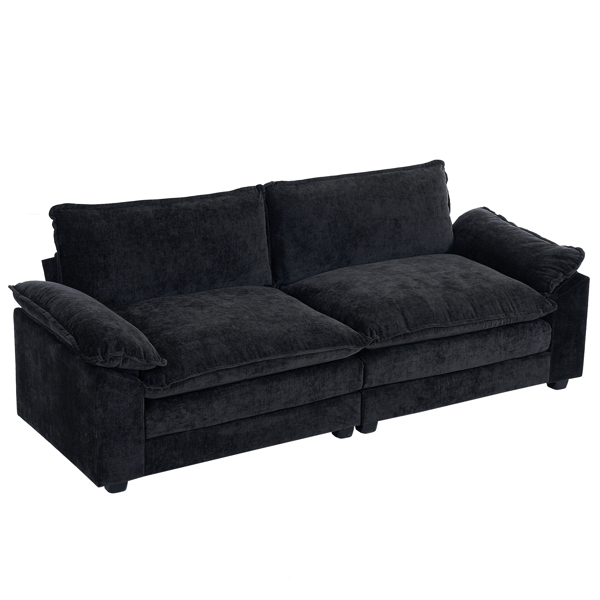 217*141*85 Chenille Two-Seater With Footstool Double Bag Indoor Double Sofa Black