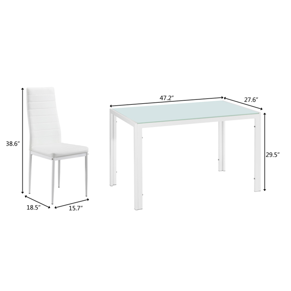 5 Piece Dining Set GlassTable and 4 Leather Chair for Kitchen Dining White(Alternate code: 76402543)