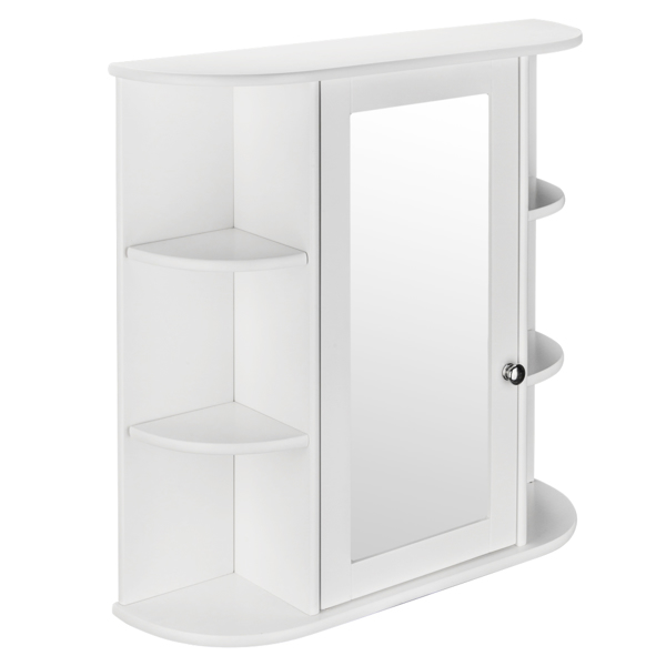 3-tier Single Door Mirror Indoor Bathroom Wall Mounted Cabinet Shelf White