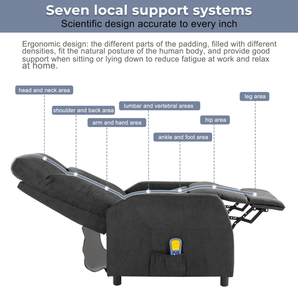 黑色 织物 带6点按摩加热功能 电动躺椅 英国-7