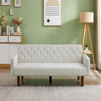 Linen, Convertible Double Folding Living Room Sofa Bed (Eucalyptus wood frame)