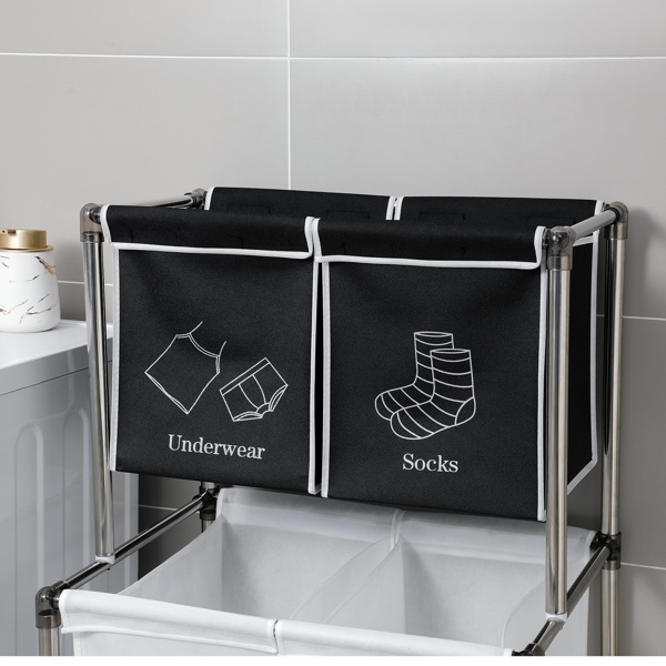 Laundry Hamper 2 Tier Laundry Sorter with 4 Removable Bags for Organizing Clothes,With four wheels for easy movement， Laundry, Lights, Darks (it isn't able to ship on weekend)