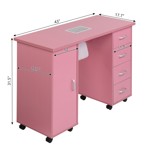 MDF Single Door 4 Drawers With Fan Pink Nail Table