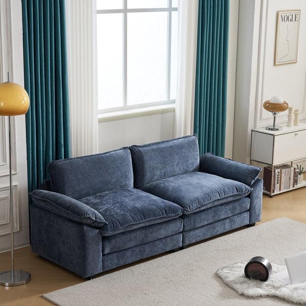 217*141*85 Chenille Two-Seater With Footstool Double Bag Indoor Double Sofa Gray Blue