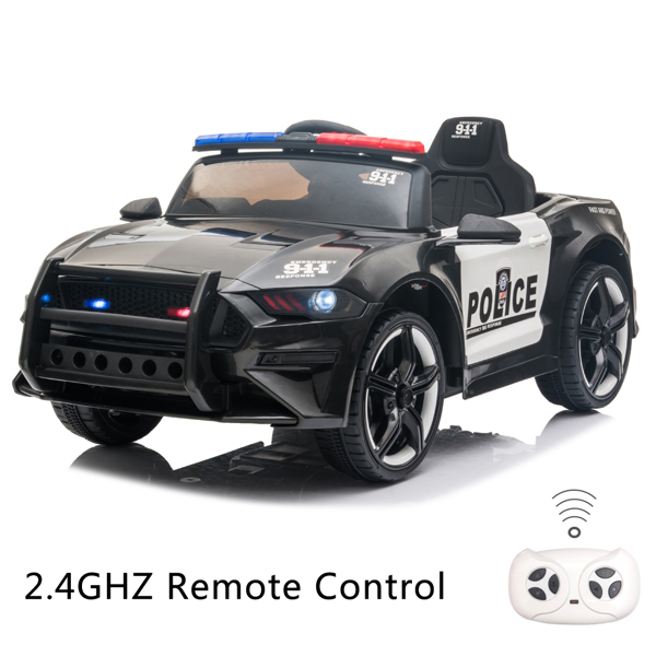 12V Kids Ride On Car ,Police sports car,2.4GHZ Remote Control,LED Lights,Siren,Microphone,Black