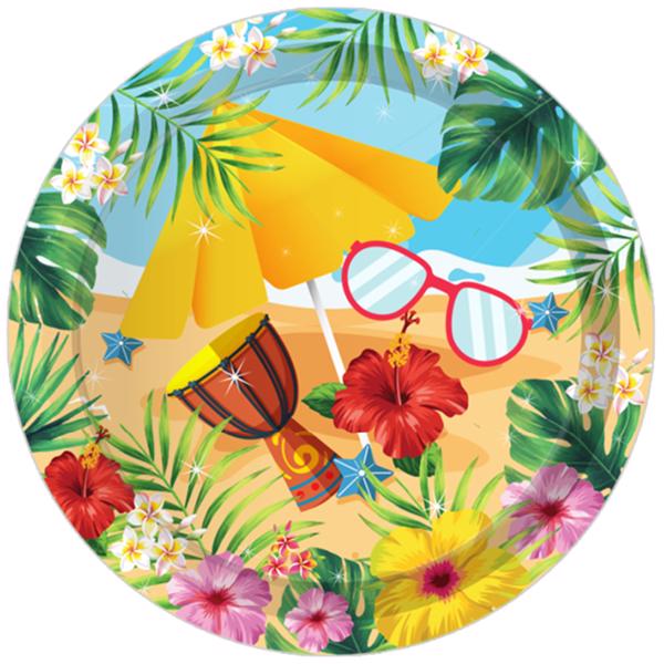 Hawaiian Paper Plates Birthday Party Leaf Flower Plates and Napkins Party Supplies Baby Shower Theme Cutlery Set Serves 8 Guests Dinnerware Kit Tableware for Plates, Napkins, Cup 68PCS