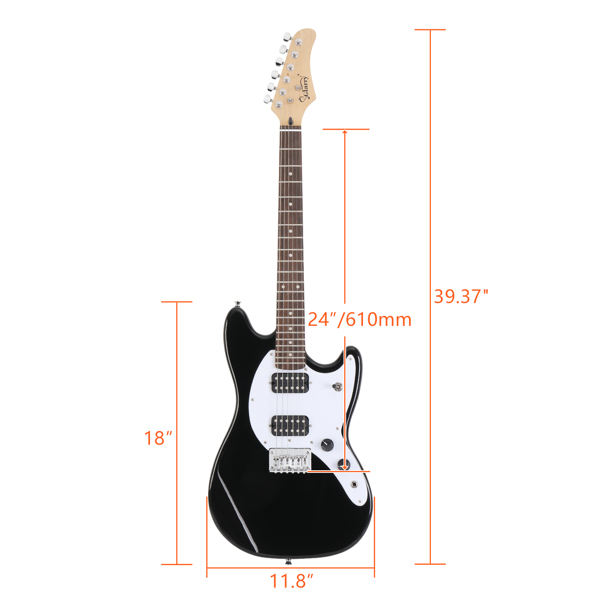 [Do Not Sell on Amazon]Glarry Full Size 6 String H-H Pickups GMF Electric Guitar with Bag Strap Connector Wrench Tool Black